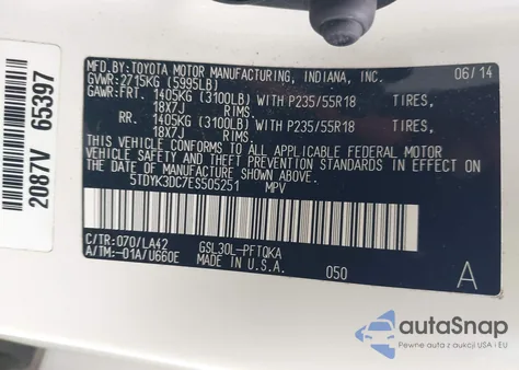 2014 Toyota Sienna Limited V6 7 Passenger из США, поврежденный, VIN 5TDYK3DC7ES505251